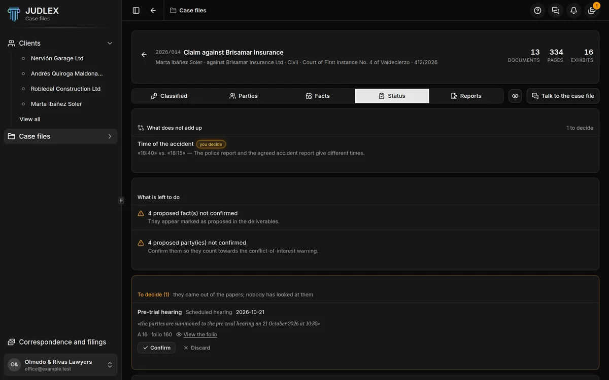 The Status section of a case file