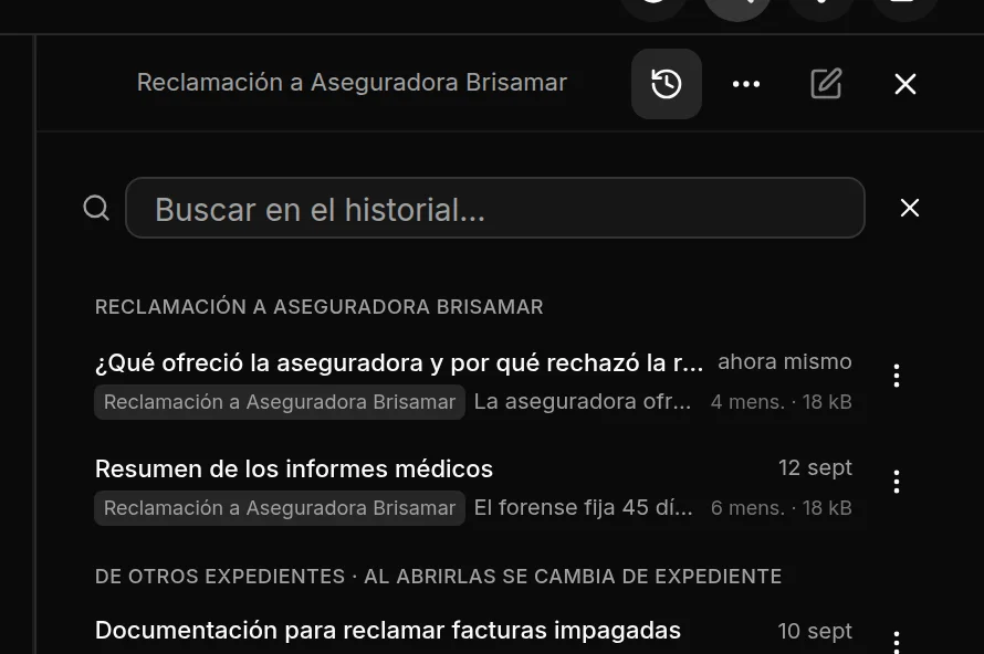 El historial de conversaciones