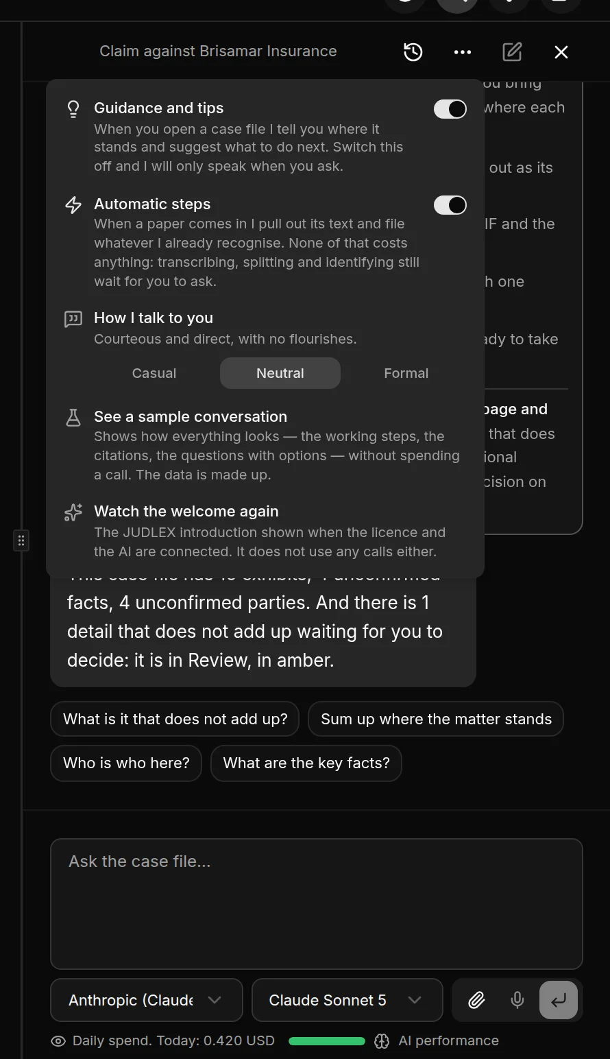 The consultation panel options