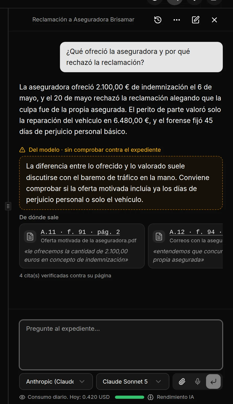 Una respuesta con sus citas