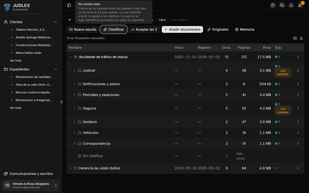 El botón Clasificar en la ficha del cliente