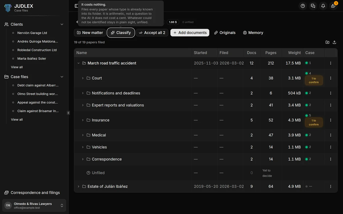 The Classify button in the client file