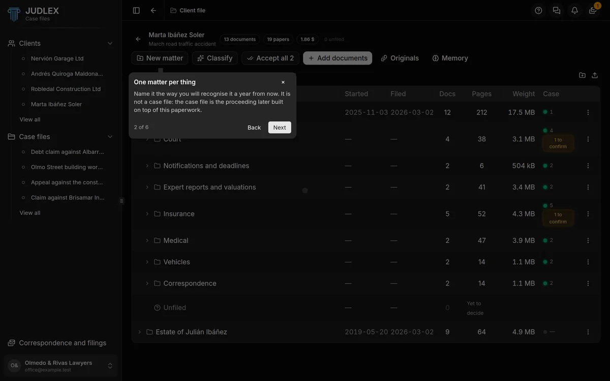 The guide points to the New matter button