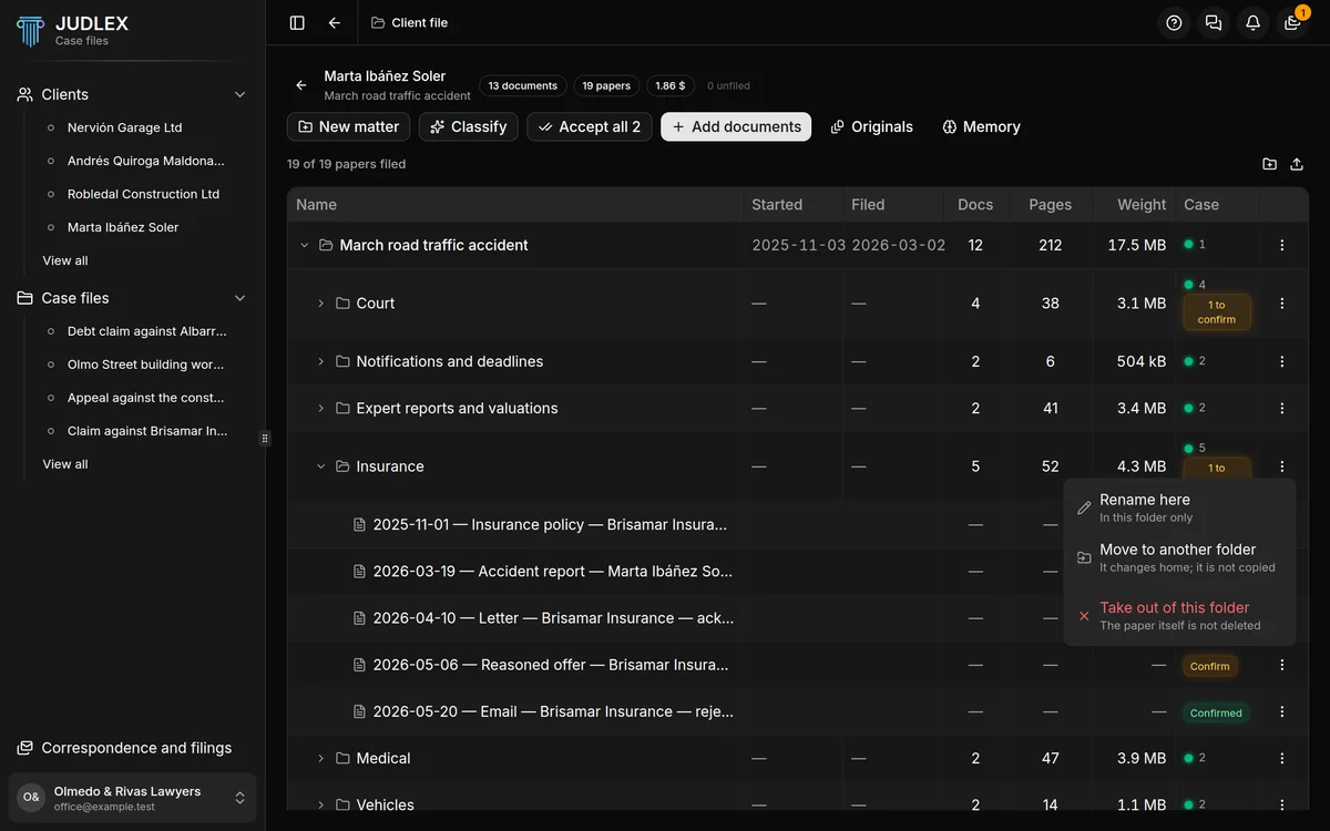 A paper's actions menu