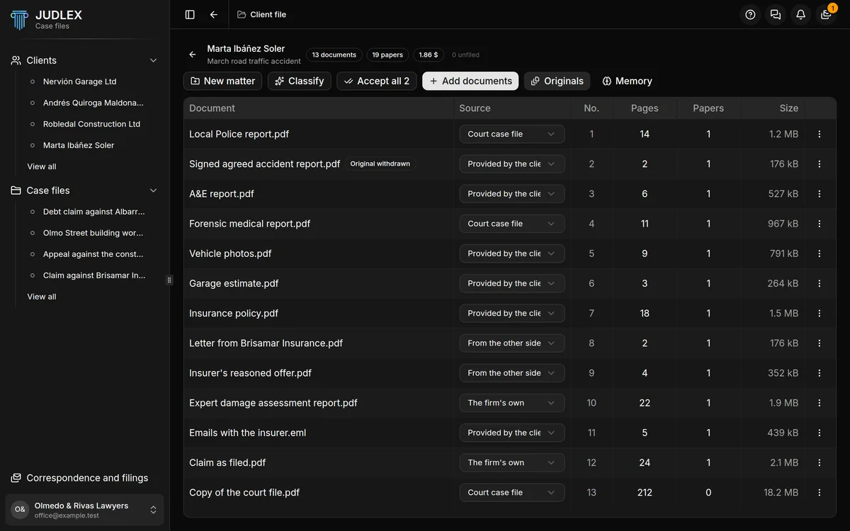 A matter's list of originals