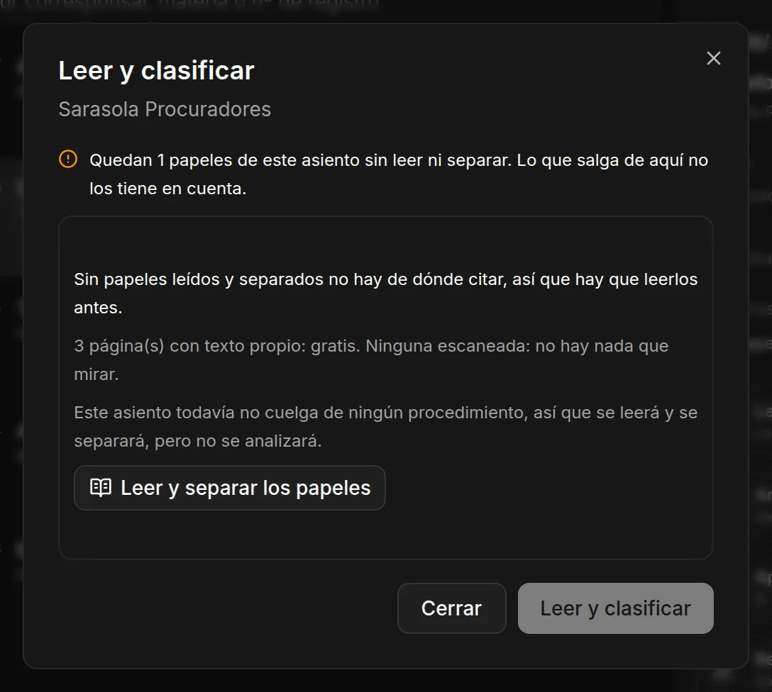 Leer y clasificar un asiento