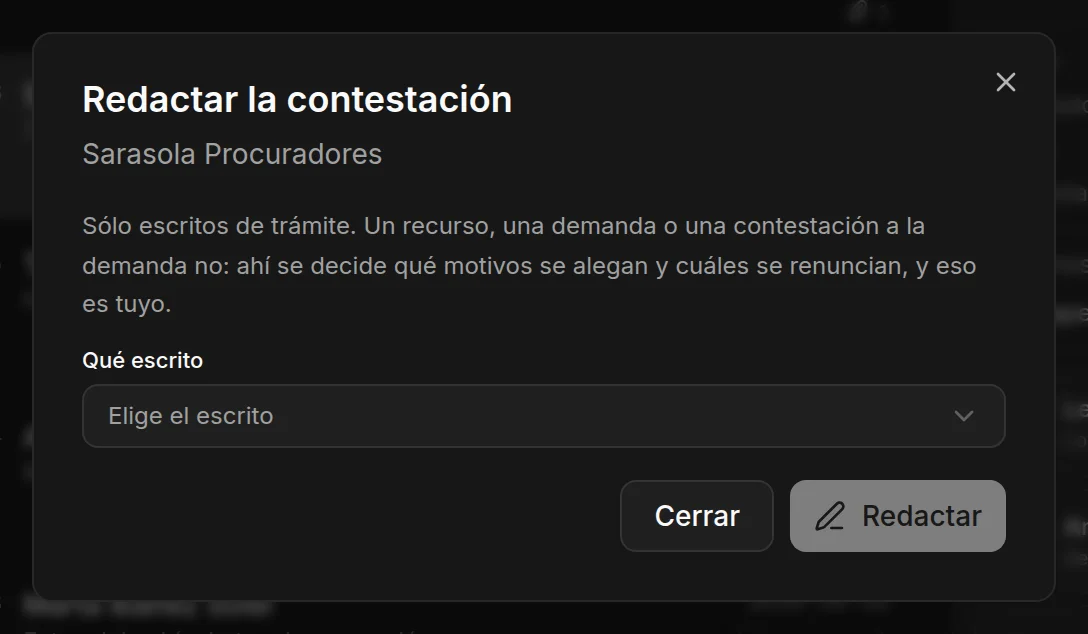 Elegir el escrito de trámite