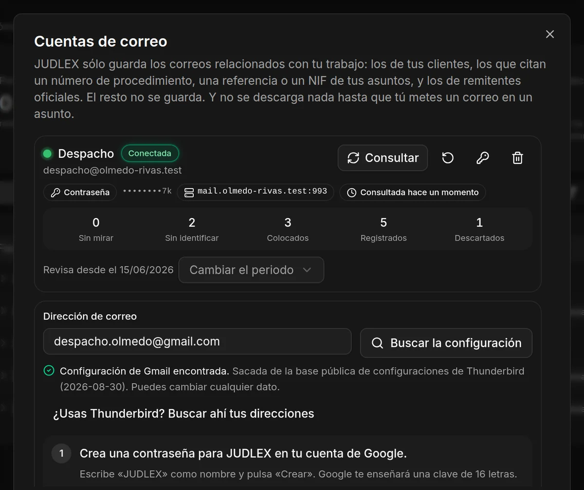 Buscar la configuración de una cuenta nueva