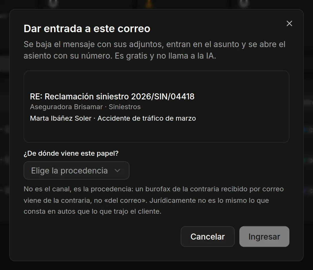 Dar entrada a un correo