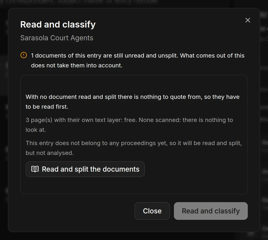 Reading and classifying an entry