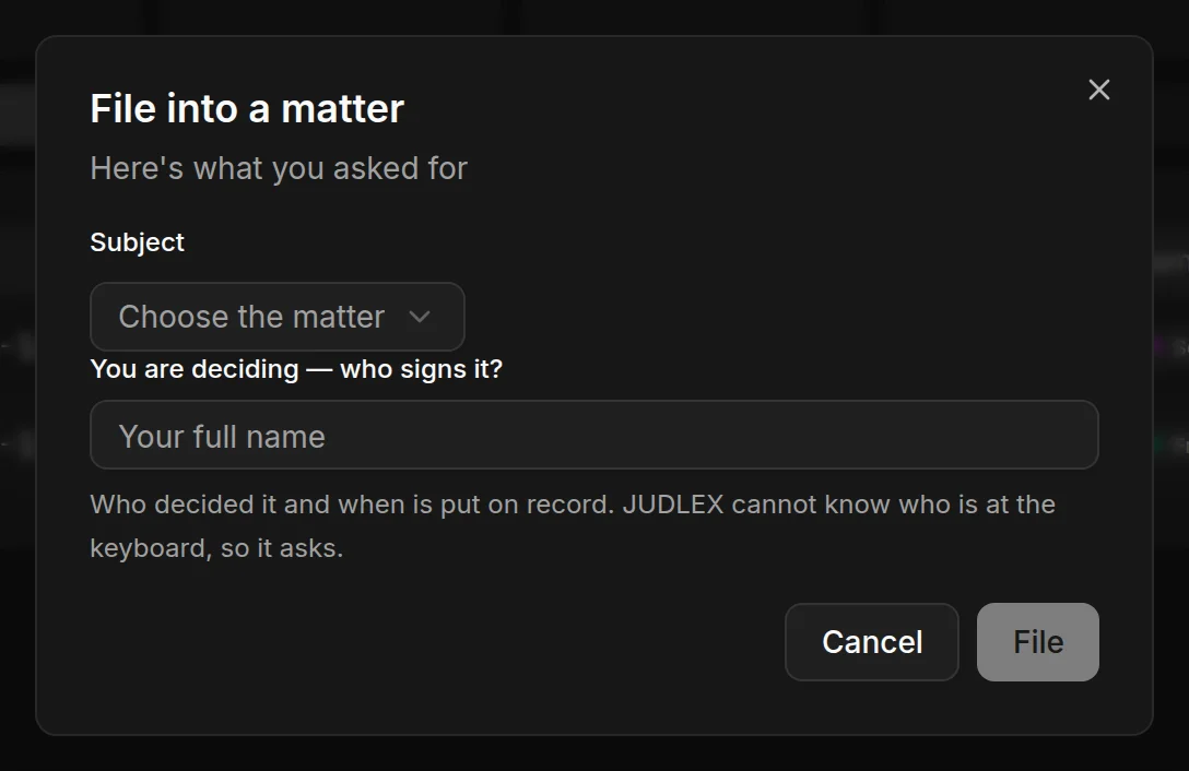 Filing an email under a matter