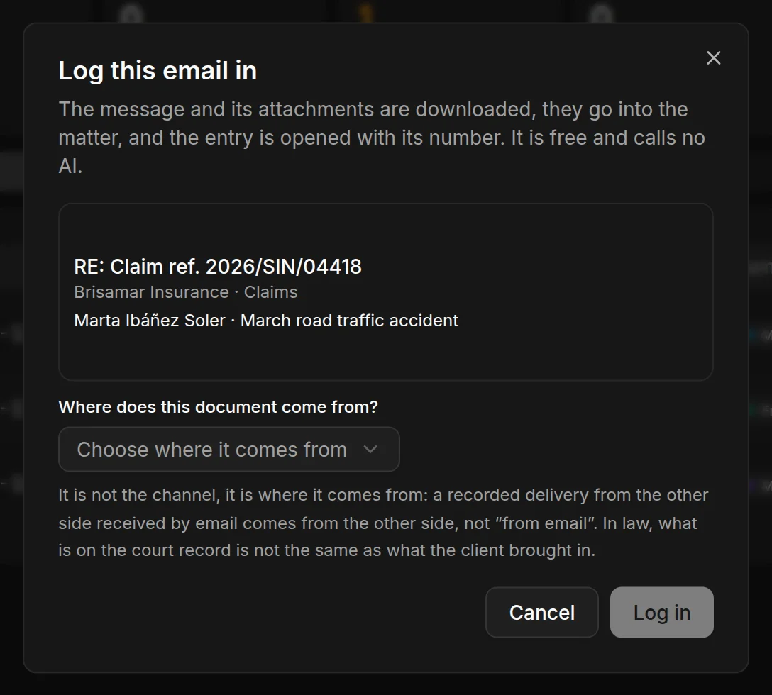 Logging an email in