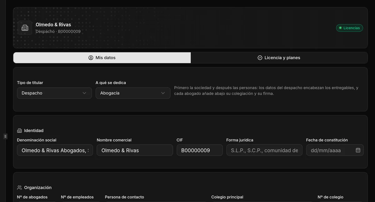 Los datos del despacho