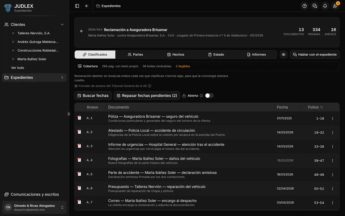 La ficha de un expediente abierta en Clasificados