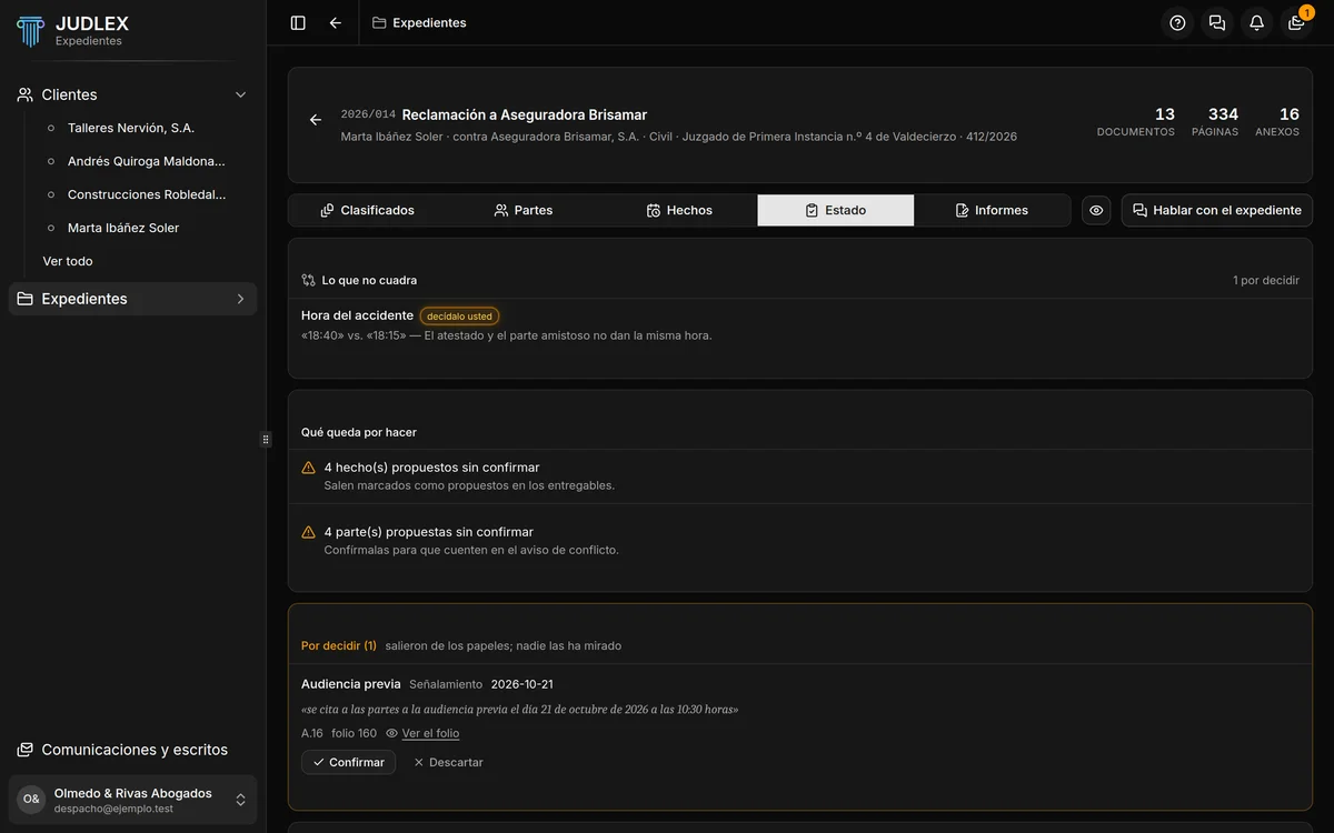 La sección Estado de un expediente