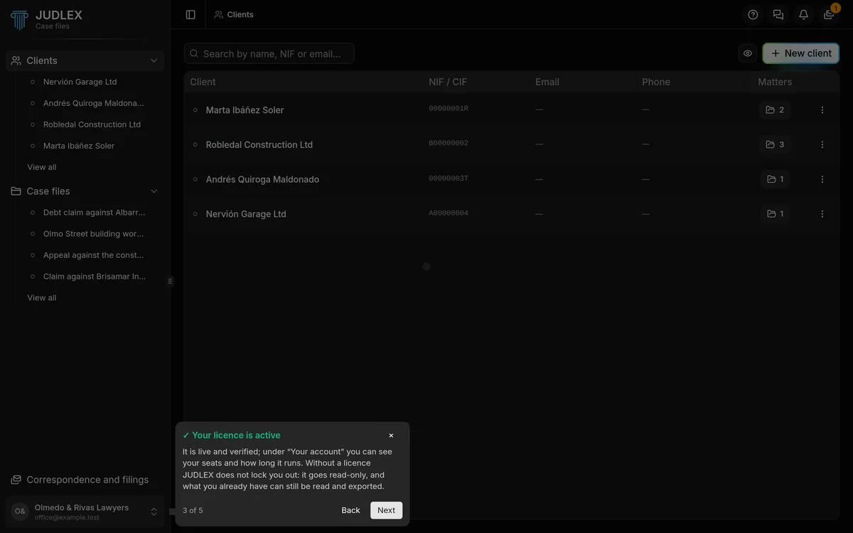 The third step points to the account box, with the licence active
