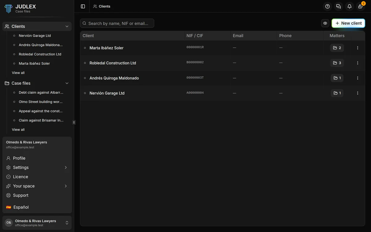 The account menu open