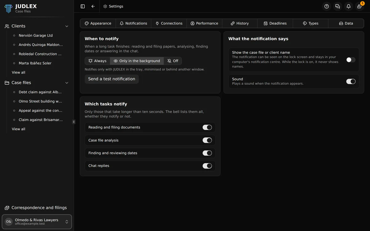 The Notifications screen