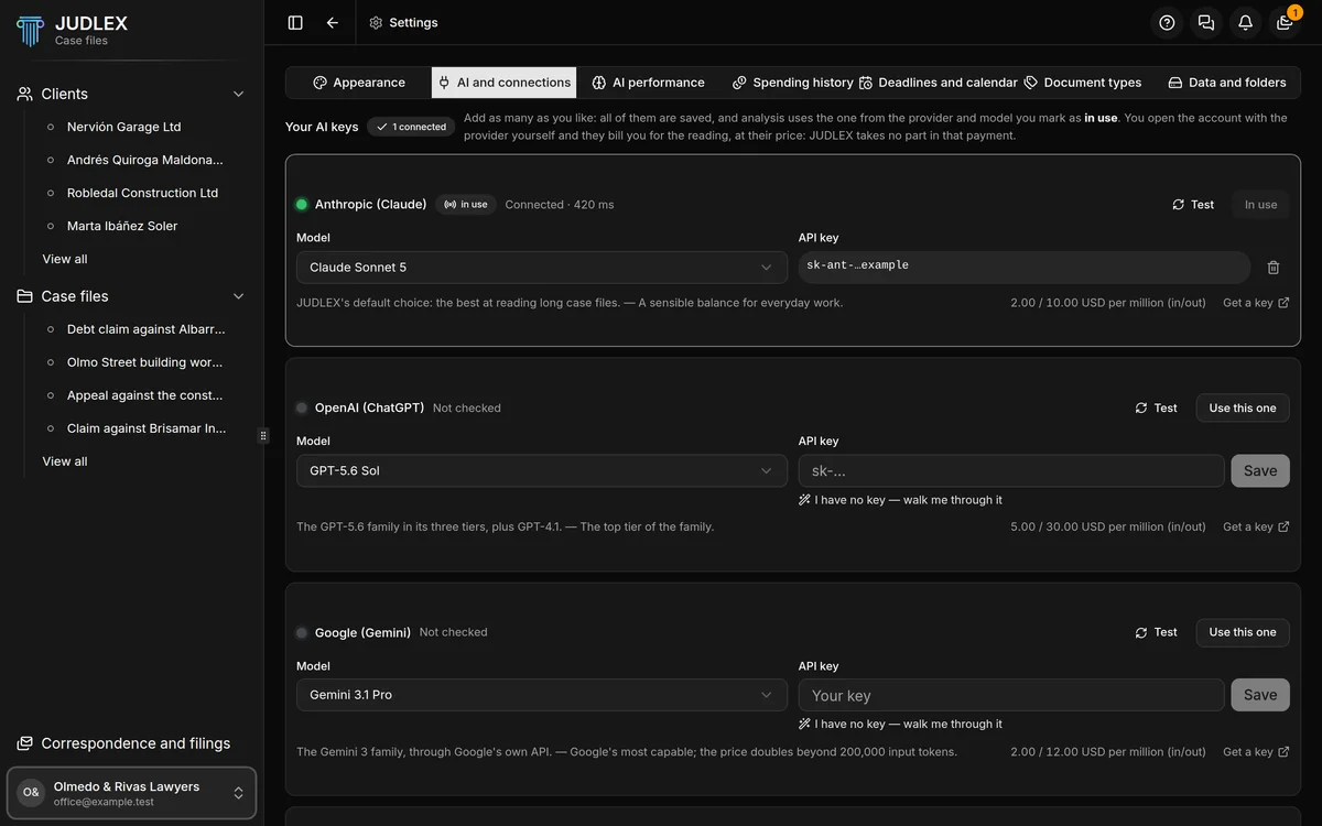 The AI and connections screen, with the providers' cards